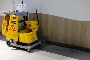 Close up Janitorial Cleaning Cart. photo