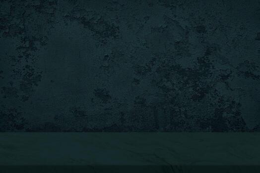 Stone Table with Concrete Wall Background in Tidewater Green Tone, Suitable for Product Presentation Backdrop, Display, and Mock up. photo