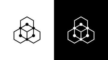 tecnología logo hexágono estructura cubo monograma negro y blanco icono estilo diseños plantillas vector