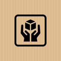 Handle with care simple flat icon vector illustration with cardboard texture background