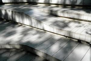 Wood Bench in the Park with Light and Shadow on Surface. photo