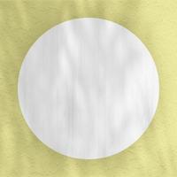 White Circle Wooden Partition on Stucco Wall Background with Shadow Leaves, Suitable for Social Media Banner Template. photo