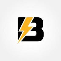 logotipo de letra b con diseño de vector de rayo trueno. Ilustración de vector de logotipo de letra b de perno eléctrico.