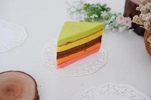 delicious rainbow cake slice as a background photo