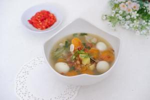 delicious quail egg soup as background photo