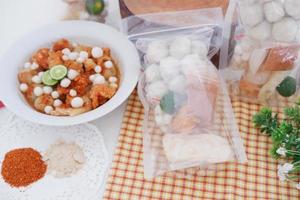 Meatballs with Peanut Crackers as a Background photo