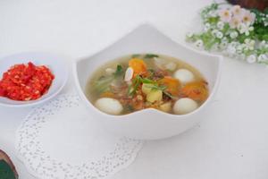 delicious quail egg soup as background photo