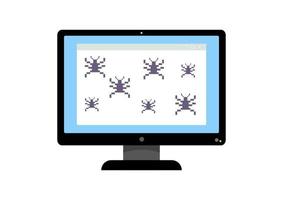 Computer virus attack vector illustration. Computer display icon with virus danger isolated on white background