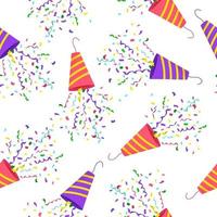 Seamless pattern colorful explosion of confetti. Colorful confetti fly out of the cracker. Vector illustration.