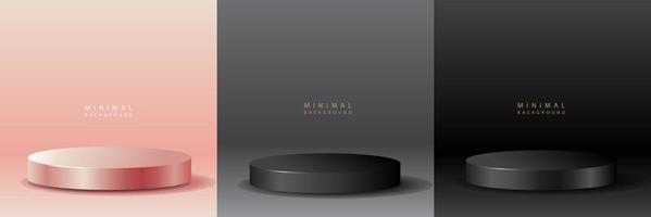 3D luxury background with realistic cylinder pedestal podium. Abstract vector rendering geometric forms. Mockup product display. Stand to show cosmetic products. Minimal wall scene. Stage showcase.