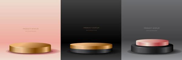 3D luxury background with realistic cylinder pedestal podium. Abstract vector rendering geometric forms. Mockup product display. Stand to show cosmetic products. Minimal wall scene. Stage showcase.