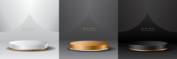 3D luxury background with realistic cylinder pedestal podium. Abstract vector rendering geometric forms. Mockup product display. Stand to show cosmetic products. Minimal wall scene. Stage showcase.