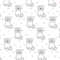Hand Drawn Dog Seamless Patern.Collection of funny dog with pink hearts in cartoon style. Cute pet in daily routine, isolated on white background. Vector illustration