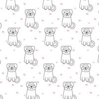 Hand Drawn Dog Seamless Patern.Collection of funny dog with pink hearts in cartoon style. Cute pet in daily routine, isolated on white background. Vector illustration