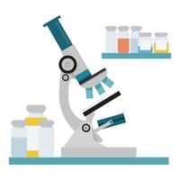 Microscope with medical bottles with different colored liquid vector