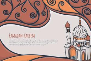 Ramadan kareem background template with mosque illustration in hand drawn design vector