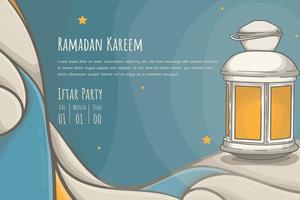 Ramadán kareem antecedentes modelo en un noche estado animico diseño con linterna y amarillo estrella diseño vector