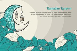 Crescent moon with leaf background design for ramadan kareem or eid mubarak template vector