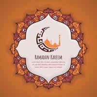 Ramadan kareem background template with orange mandala in hand drawn design vector