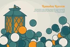 Ramadan kareem template design with Green yellow Bubble background and green lantern design vector