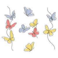 Hand-drawn butterflies elegant continues line drawing artwork vector