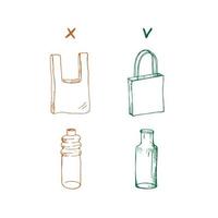 Hand drawn elements of zero waste life in vector. Eco style. No plastic. Go green vector