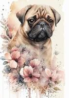 Charming Pug Dog Watercolor Portrait Vector Design