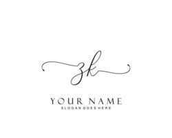 monograma de belleza zk inicial y diseño de logotipo elegante, logotipo de escritura a mano de firma inicial, boda, moda, floral y botánica con plantilla creativa. vector