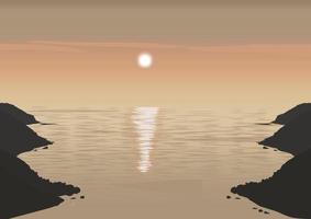 ilustración de un puesta de sol terminado el mar con un reflexión en el agua vector
