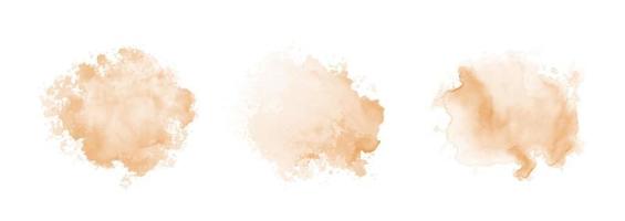 Peach watercolor splash on white background. Vector brown watercolour texture. Ink paint brush stain