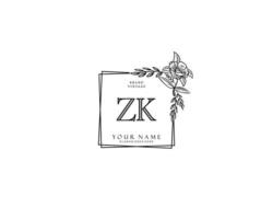 monograma de belleza zk inicial y diseño de logotipo elegante, logotipo de escritura a mano de firma inicial, boda, moda, floral y botánica con plantilla creativa. vector
