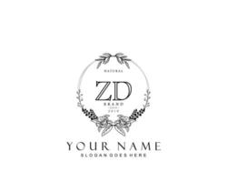 Initial ZD beauty monogram and elegant logo design, handwriting logo of initial signature, wedding, fashion, floral and botanical with creative template. vector