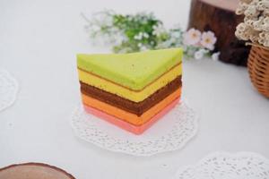 delicious rainbow cake slice as a background photo