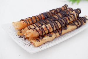 delicious chocolate flavored banana rolls photo