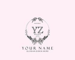 Initial YZ beauty monogram and elegant logo design, handwriting logo of initial signature, wedding, fashion, floral and botanical with creative template. vector