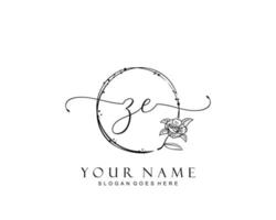 Initial ZE beauty monogram and elegant logo design, handwriting logo of initial signature, wedding, fashion, floral and botanical with creative template. vector