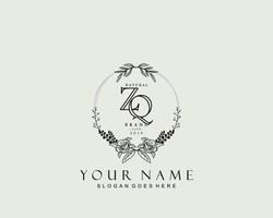 Initial ZQ beauty monogram and elegant logo design, handwriting logo of initial signature, wedding, fashion, floral and botanical with creative template. vector