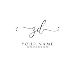 monograma de belleza zd inicial y diseño de logotipo elegante, logotipo de escritura a mano de firma inicial, boda, moda, floral y botánica con plantilla creativa. vector