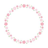 Round Cherry Blossom Frame. Cute Floral Wreath Border. vector