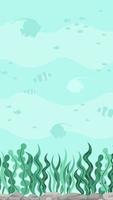 Underwater scene with fishes and seaweed. Marine life vector design template. Backgrounds with copy space for text for banners, social media stories