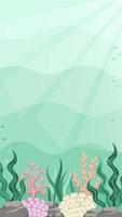 Underwater scene with fishes, coral reef and seaweed. Marine life vector design template. Backgrounds with copy space for text for banners, social media stories