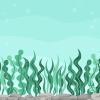 submarino escena con algas marinas fondo. marina vida vector diseño modelo. antecedentes con Copiar espacio para texto para pancartas, social medios de comunicación cuentos