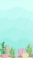 Underwater scene with coral reef and seaweed backdrop. Marine life vector design template. Backgrounds with copy space for text for banners, social media stories