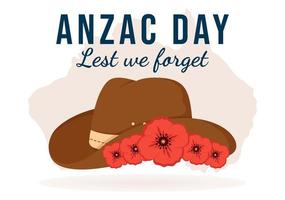 Anzac Day of Lest We Forget Illustration with Remembrance Soldier Paying Respect and Red Poppy Flower in Flat Hand Drawn for Landing Page Templates vector