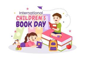 International Children's Book Day on April 2 Illustration with Kids Reading or Writing Books in Flat Cartoon Hand Drawn for Landing Page Templates vector