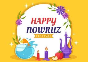 Happy Nowruz Day or Iranian New Year Illustration with Grass Semeni and Fish for Web Banner or Landing Page in Flat Cartoon Hand Drawn Templates vector