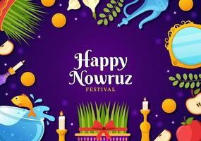 Happy Nowruz Day or Iranian New Year Illustration with Grass Semeni and Fish for Web Banner or Landing Page in Flat Cartoon Hand Drawn Templates vector