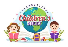 International Children's Book Day on April 2 Illustration with Kids Reading or Writing Books in Flat Cartoon Hand Drawn for Landing Page Templates vector