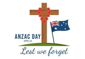 Anzac Day of Lest We Forget Illustration with Remembrance Soldier Paying Respect and Red Poppy Flower in Flat Hand Drawn for Landing Page Templates vector
