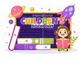 International Children's Book Day on April 2 Illustration with Kids Reading or Writing Books in Flat Cartoon Hand Drawn for Landing Page Templates vector